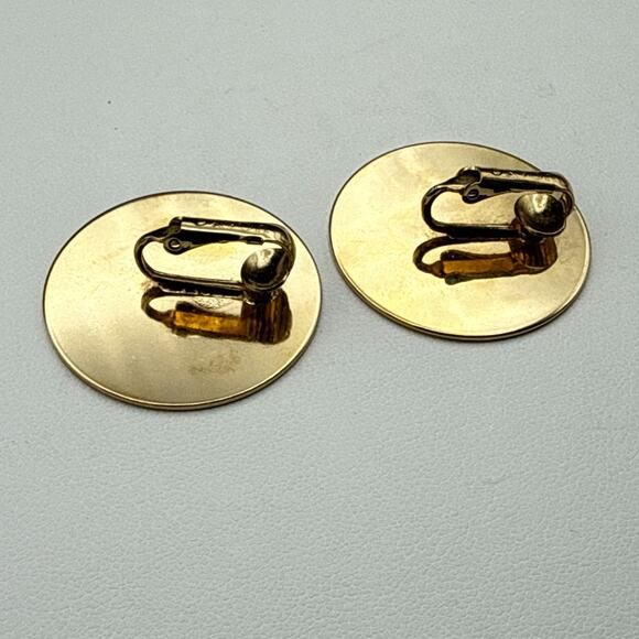 Vintage Avon Clip On Earrings 1980s Abstract Geometric Gold Tone White Enamel - Picture 4 of 7